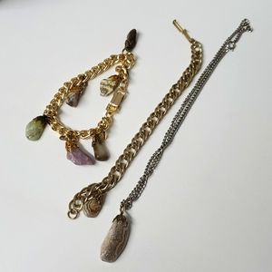 Bundle of vintage chains with various polished crystals and Semiprecious stones